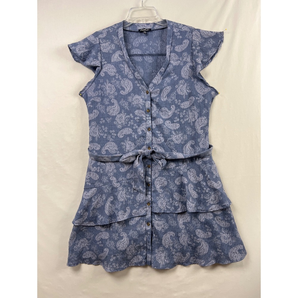 Flag & Anthem Shirt Dress Women XL Blue Paisley Chambray Denim Tiered Ruffle